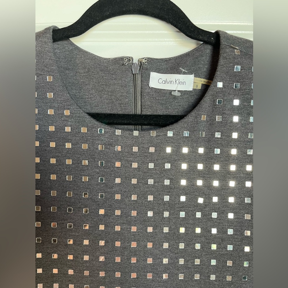 Calvin Klein Gray sleeveless MIRROR Dress Vtg SZ 8 Zipper back - Picture 3 of 7